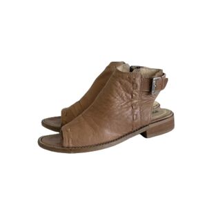 Musse & Cloud Tan Leather Ankle Strap Flat Sandal Gladiator Size 8